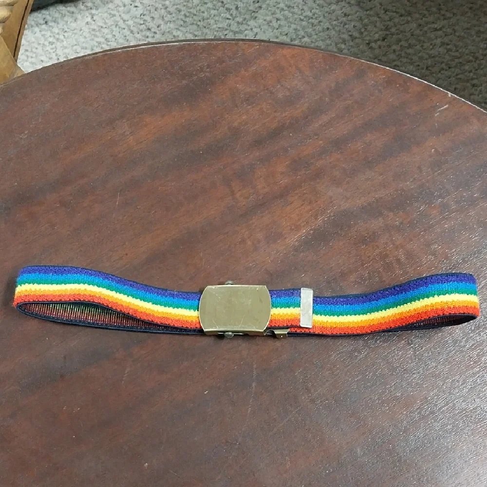 80s Rainbow Stripe Belt with Gold Buckle
